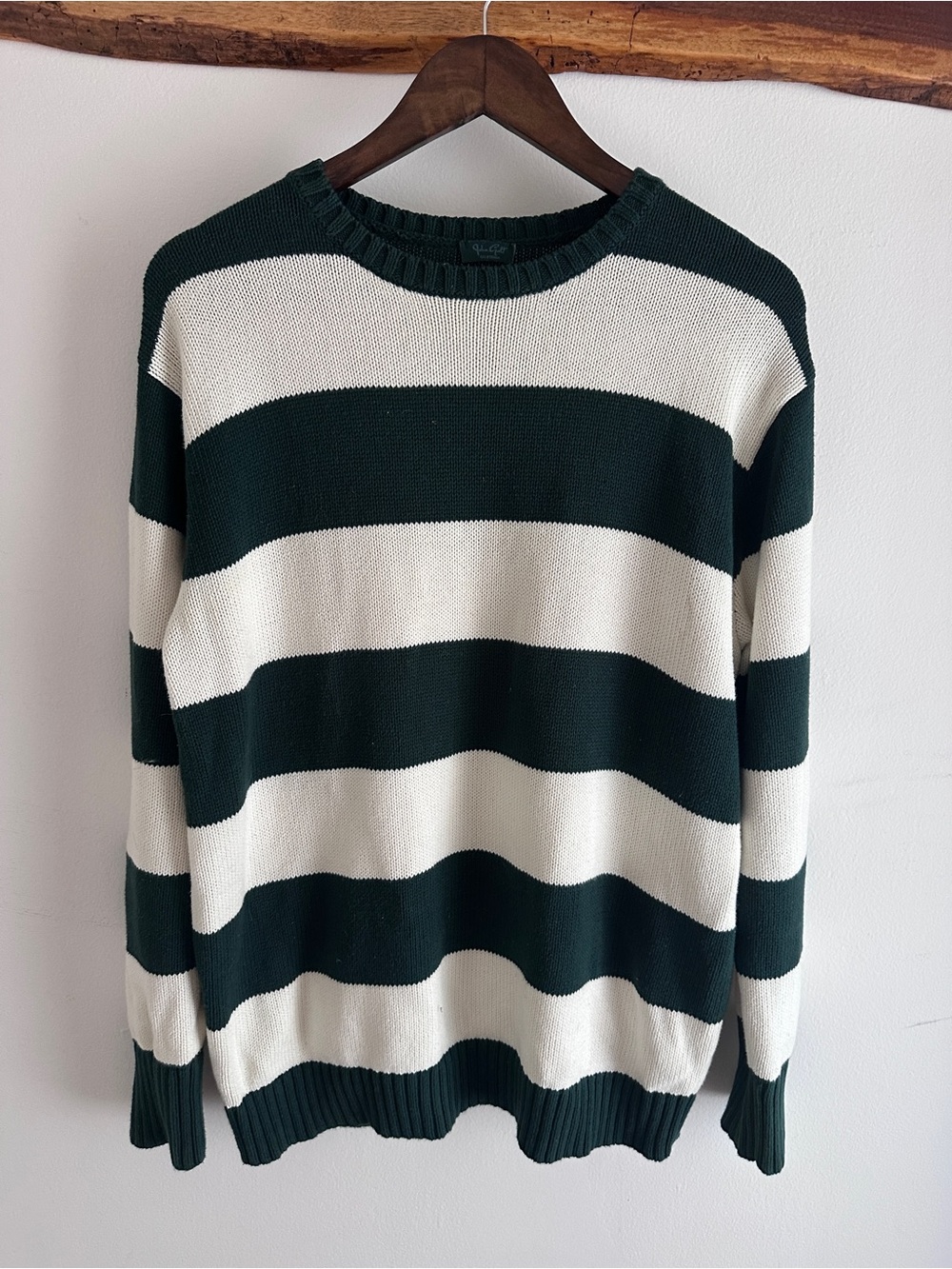 John Galt Striped Cotton Sweater Green Cream Oversized